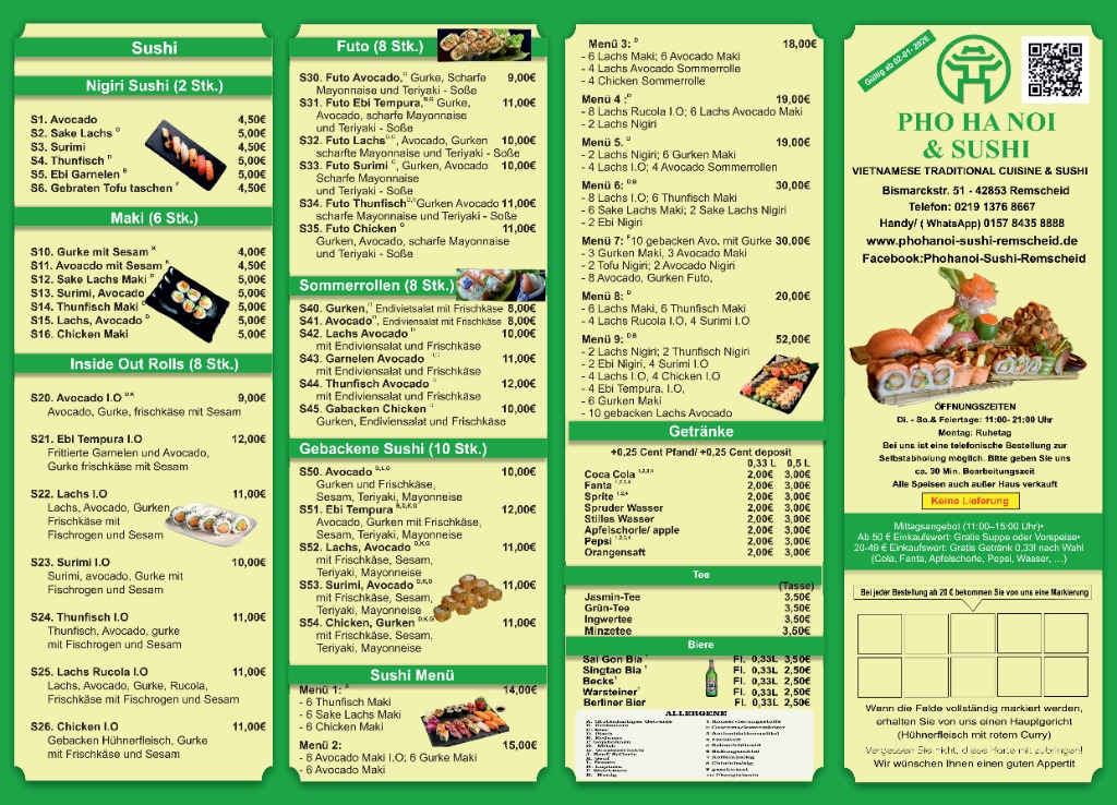 Speisekarte Seite 1 - Vietnamesische Gerichte